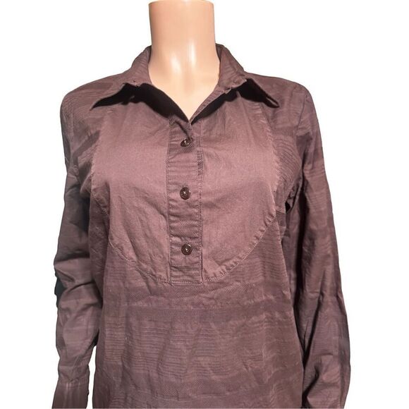 Women long sleeve tuxedo coffee bean button shirt M - Picture 3 of 6